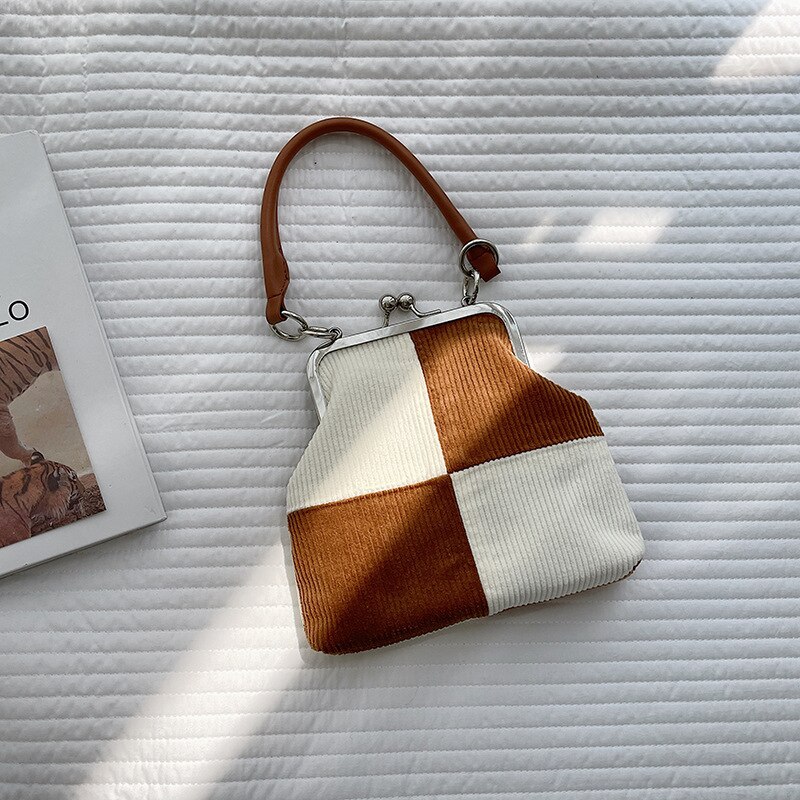 Knitting Corduroy Plaid Handbag