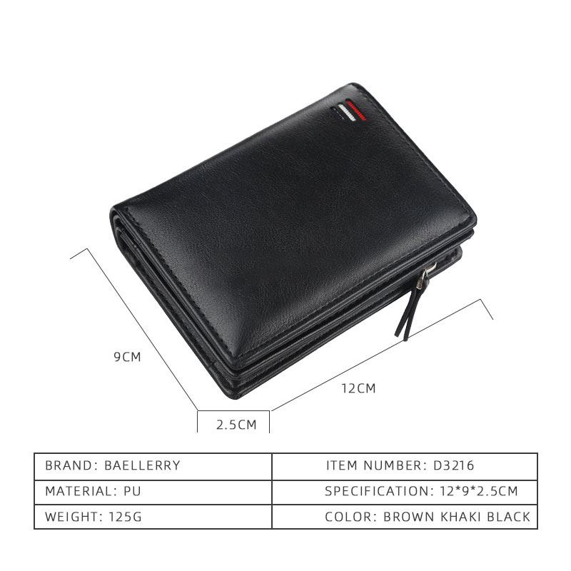 Men PU Leather short Wallet With Zipper