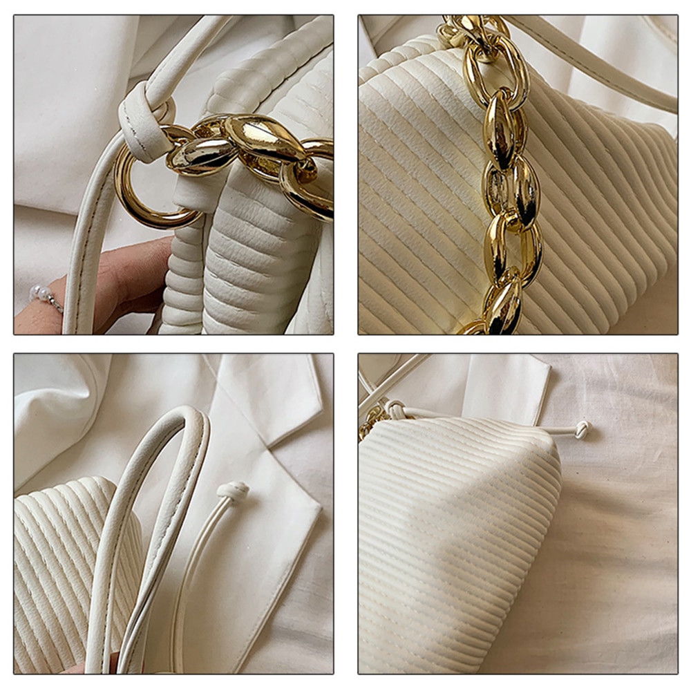 Metal Thick Chain Shoulder Pack Soft Leather Handbag