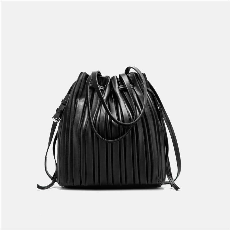 Pleated Stripe Bucket Bag