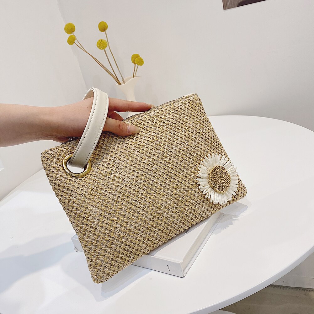 Woven Sunflower Wristlet Bag