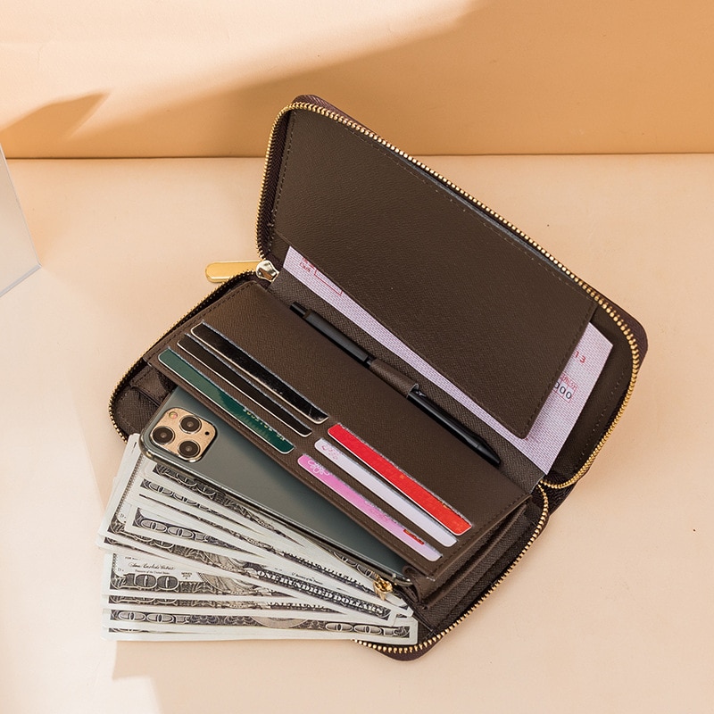 Printed Double Zipper Long Wallet