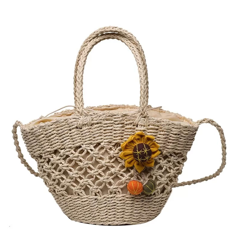 Straw Flower Rattan Crossbody Bag
