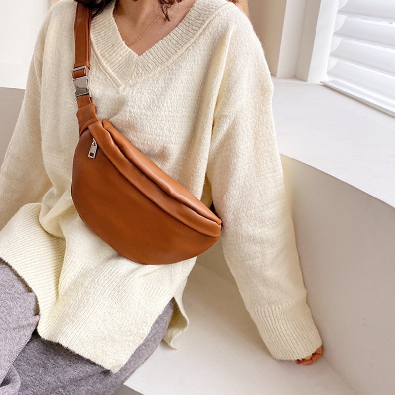 Leather Solid Color Chest Bag