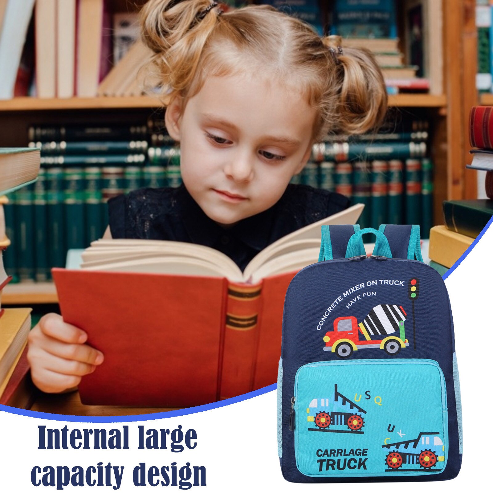 Children Cartoon Car Printing Backpack Toddler School Bag