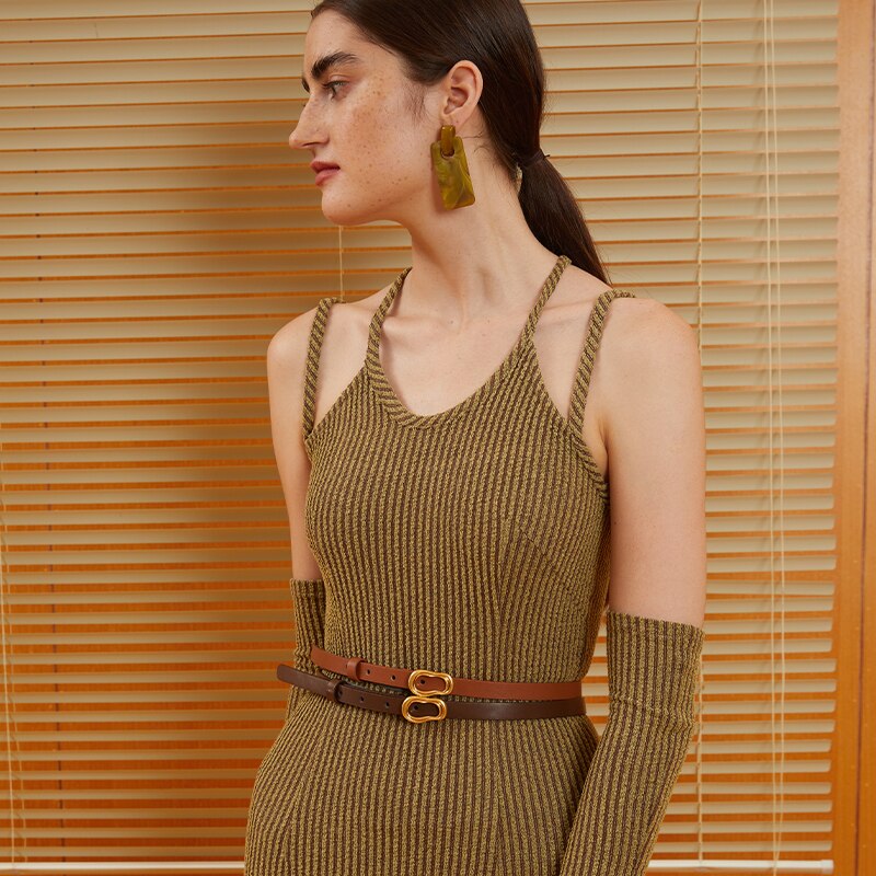 Retro Split Leather Thin Belt