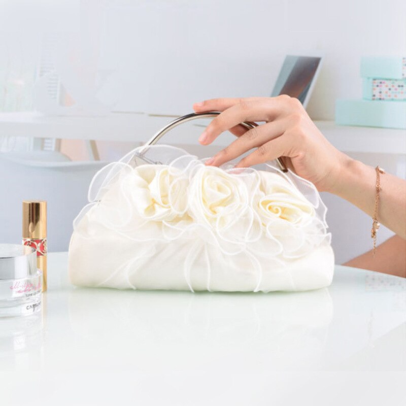 Satin Women White Color Evening Bag