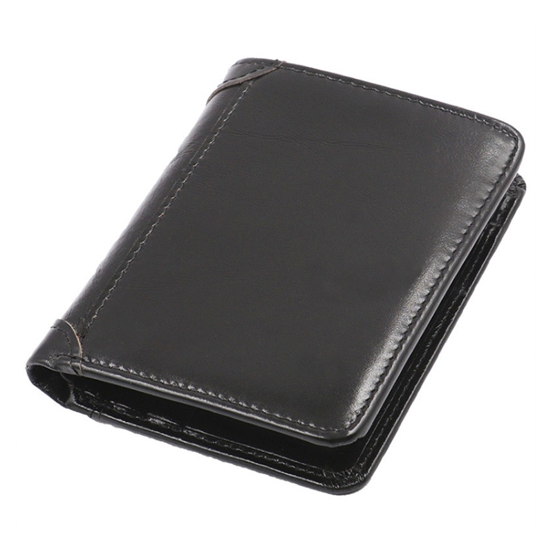 Genuine Leather Men Short Trifold Wallet