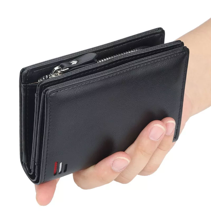 Men PU Leather short Wallet With Zipper