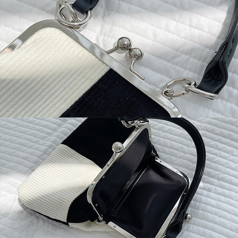 Knitting Corduroy Plaid Handbag