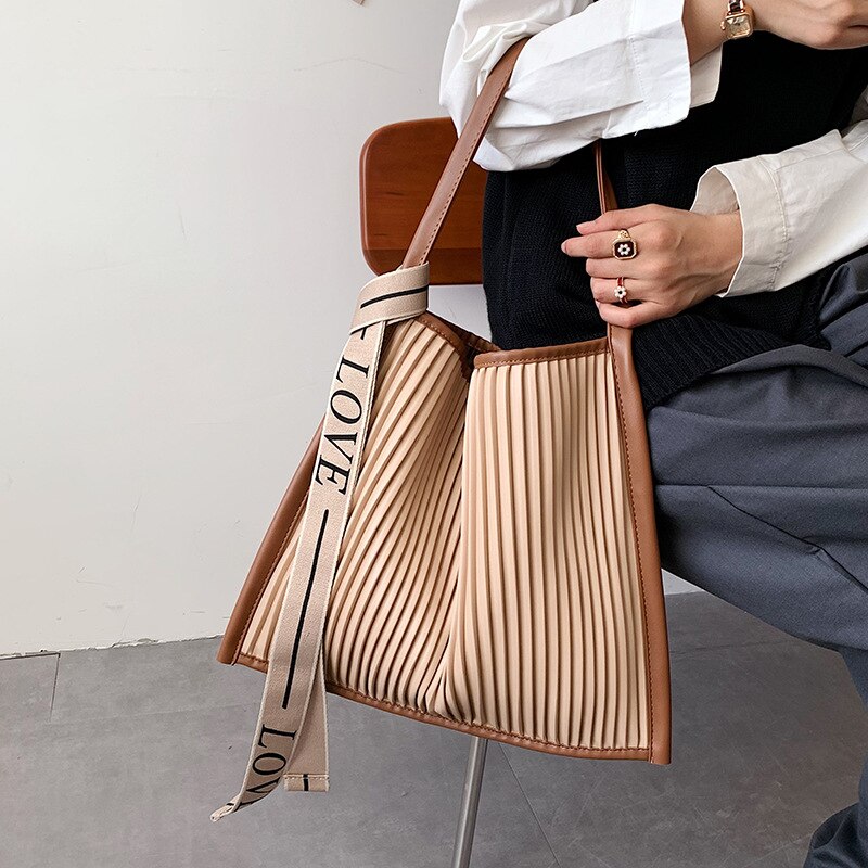 Pleated Leather Tote Bag