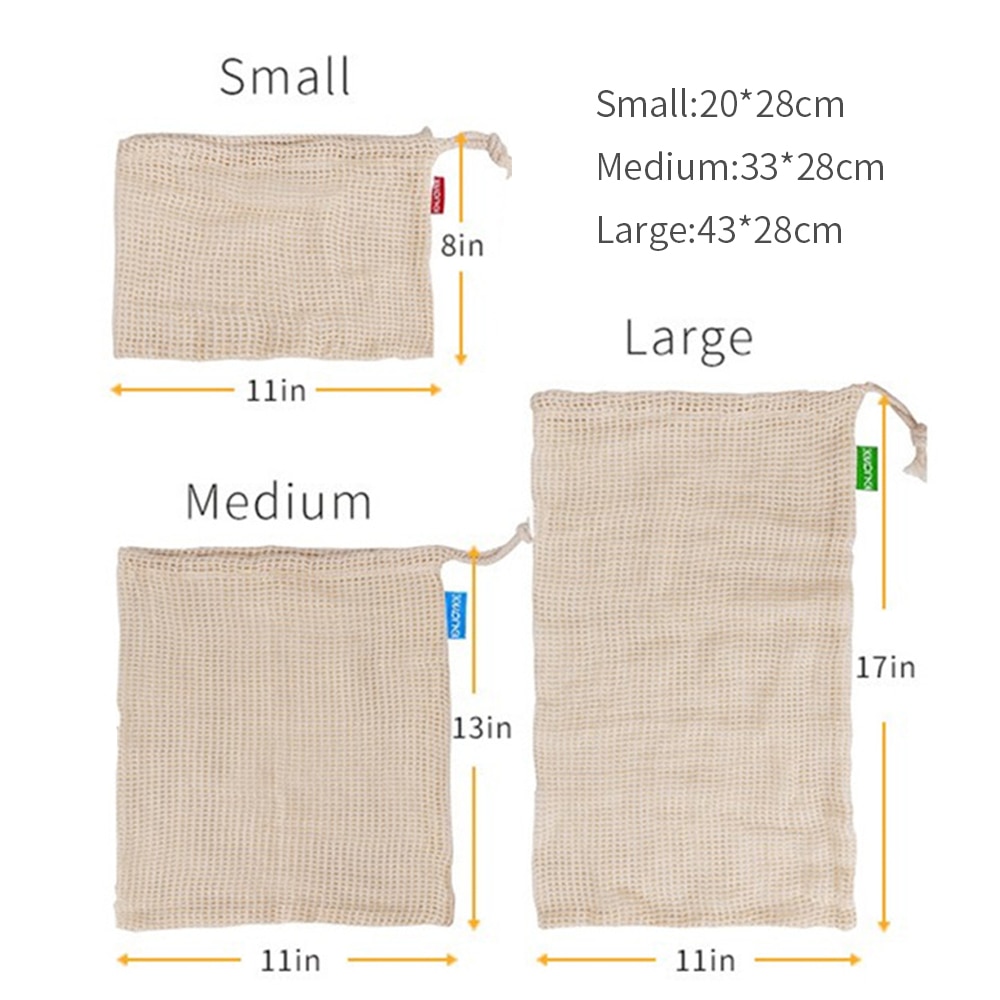 6Pcs Reusable Vegetable Bag Washable Cotton Mesh Bag