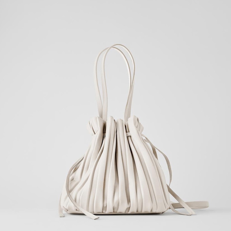 Pleated Stripe Bucket Bag