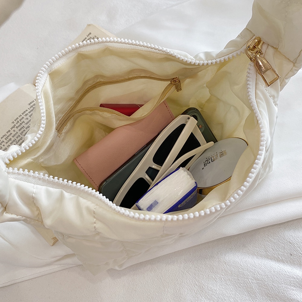 Space Pad Cotton Women Shoulder Baguette Shape Bag