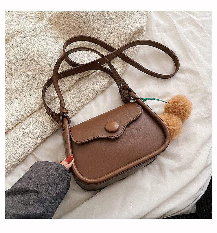 Pompom Leaf Pendant Crossbody Bag