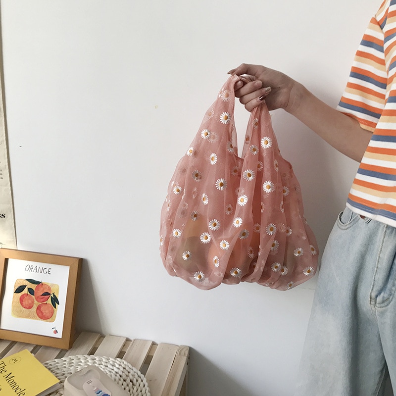 Small Transparent Tote Mesh Cloth Bag