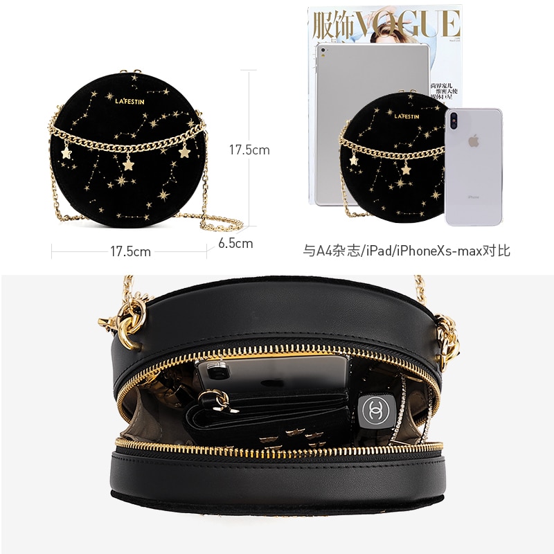 Gold Thread Embroidery Star Chain Small Round Purse