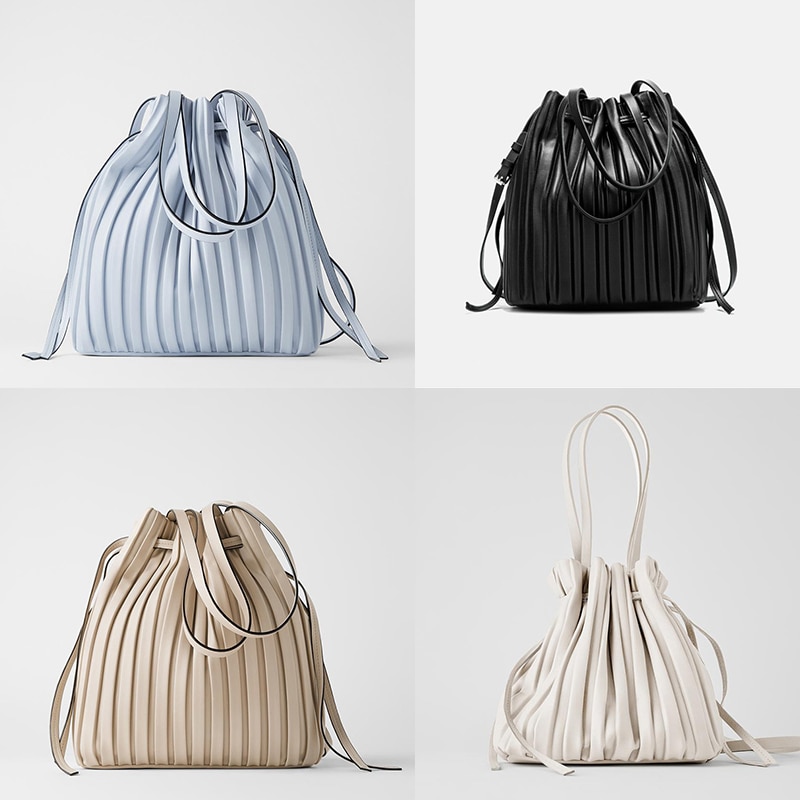 Pleated Stripe Bucket Bag
