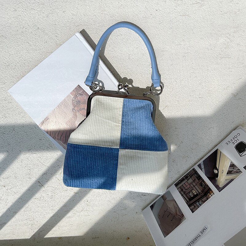 Knitting Corduroy Plaid Handbag