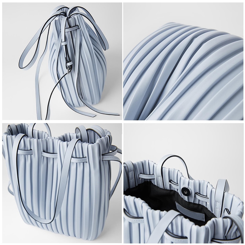 Pleated Stripe Bucket Bag