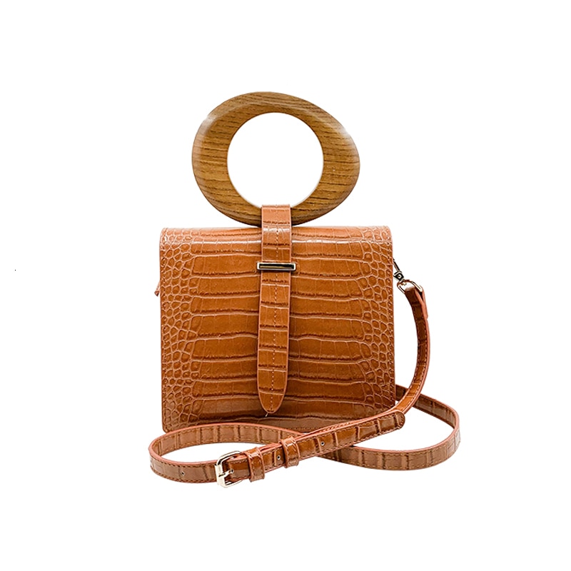 High Quality Luxury Wood Handle Flap Handbag