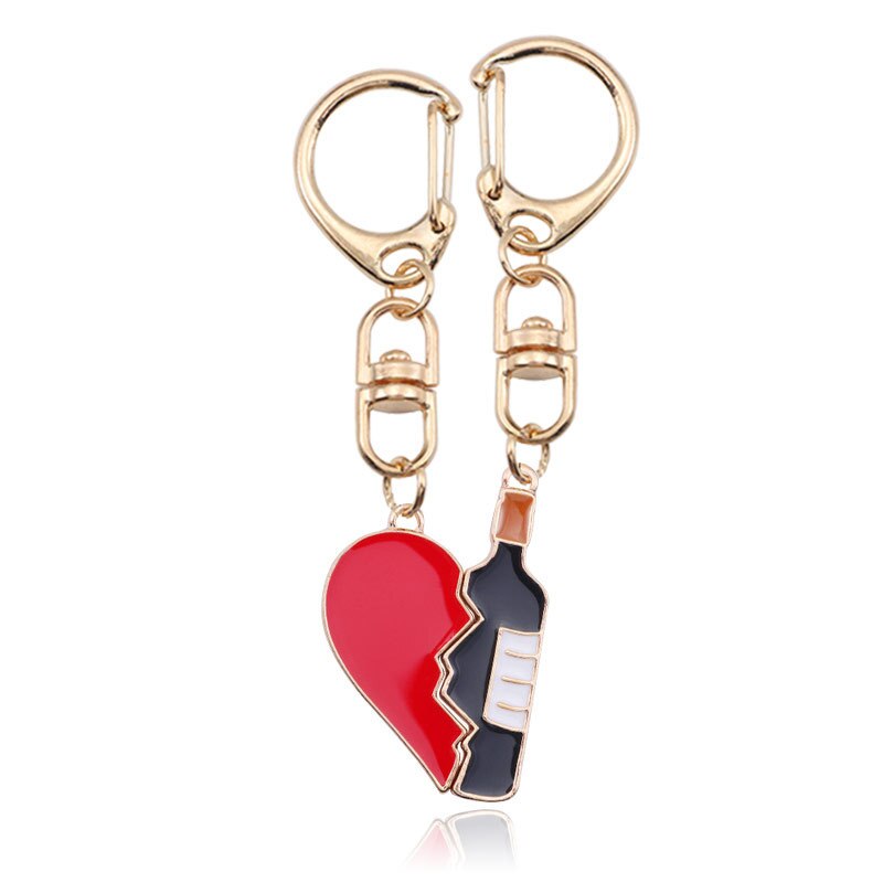 1Pair Heart Splicing Love Wine Bottle Keychain