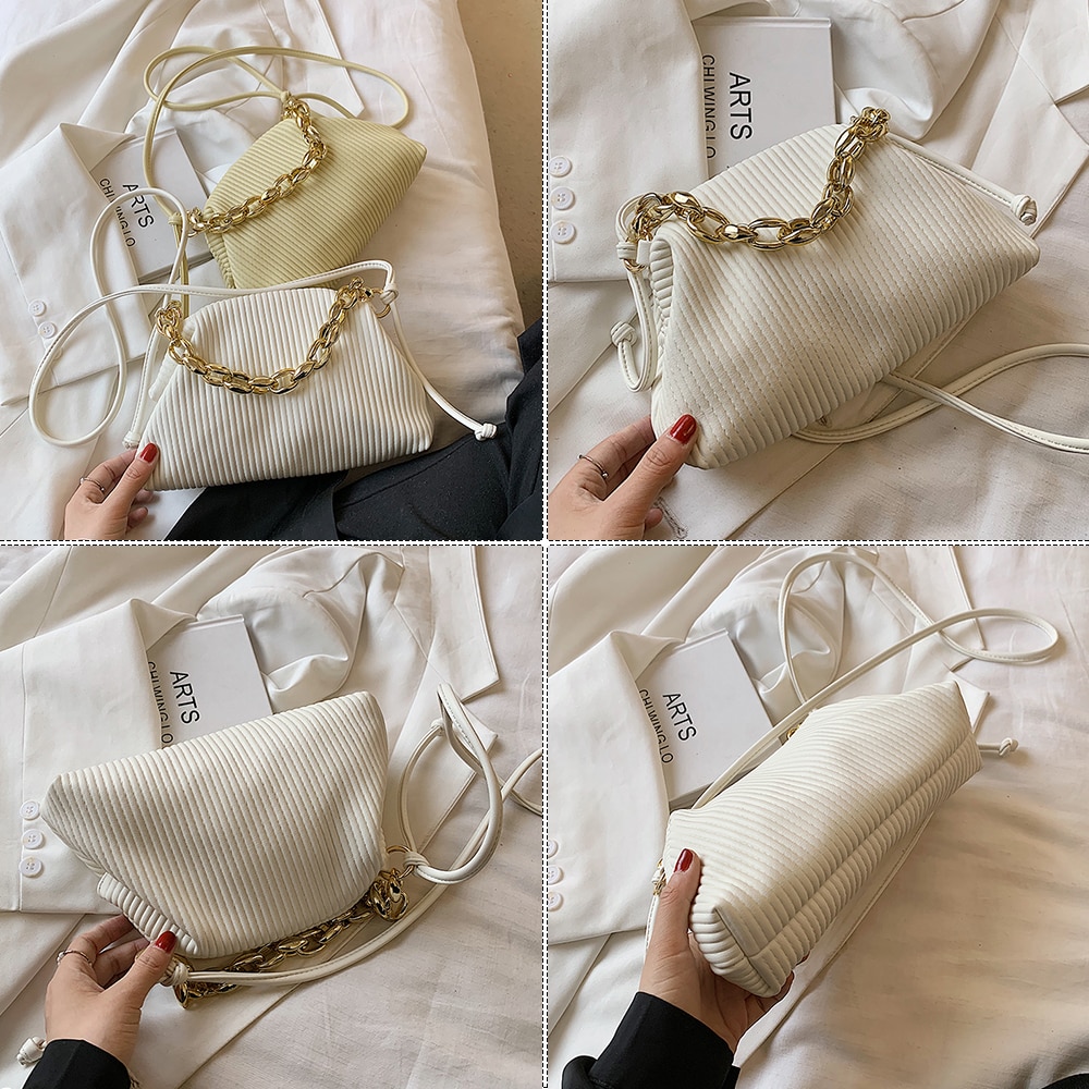 Metal Thick Chain Shoulder Pack Soft Leather Handbag