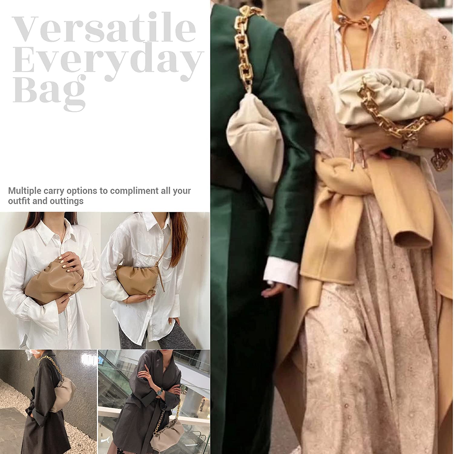 Ruched Chain Link Shoulder Handbag