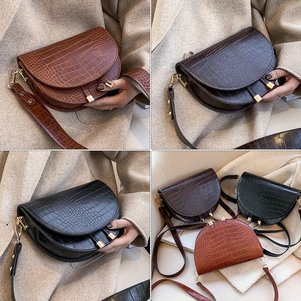 Alligator Pattern Semicircle Saddle Bag