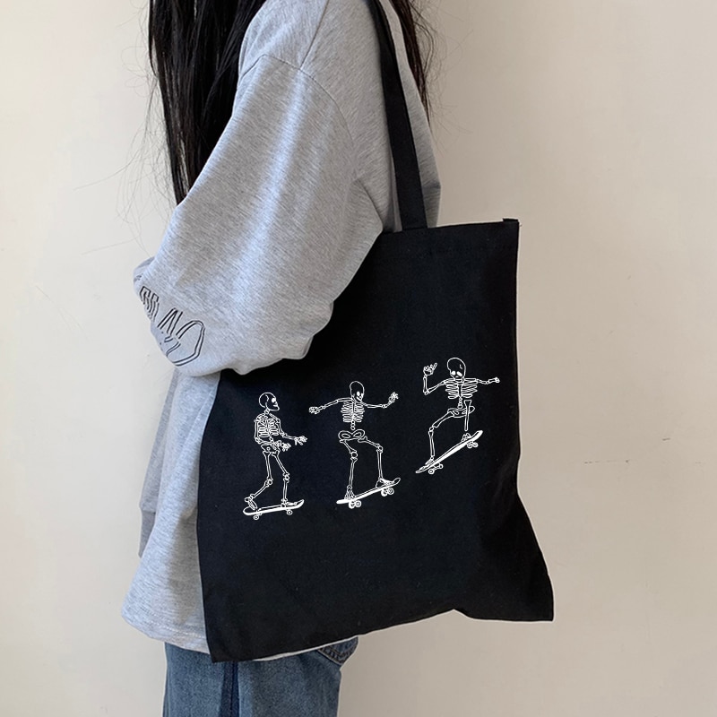 Skeleton on Skateboard Canvas Bag