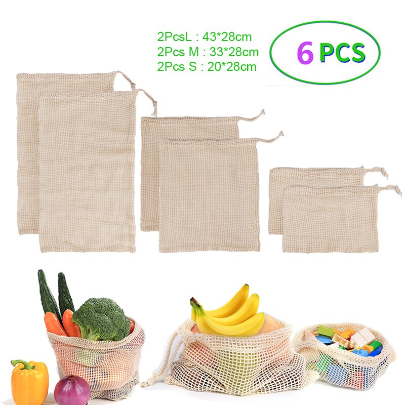 6Pcs Reusable Vegetable Bag Washable Cotton Mesh Bag