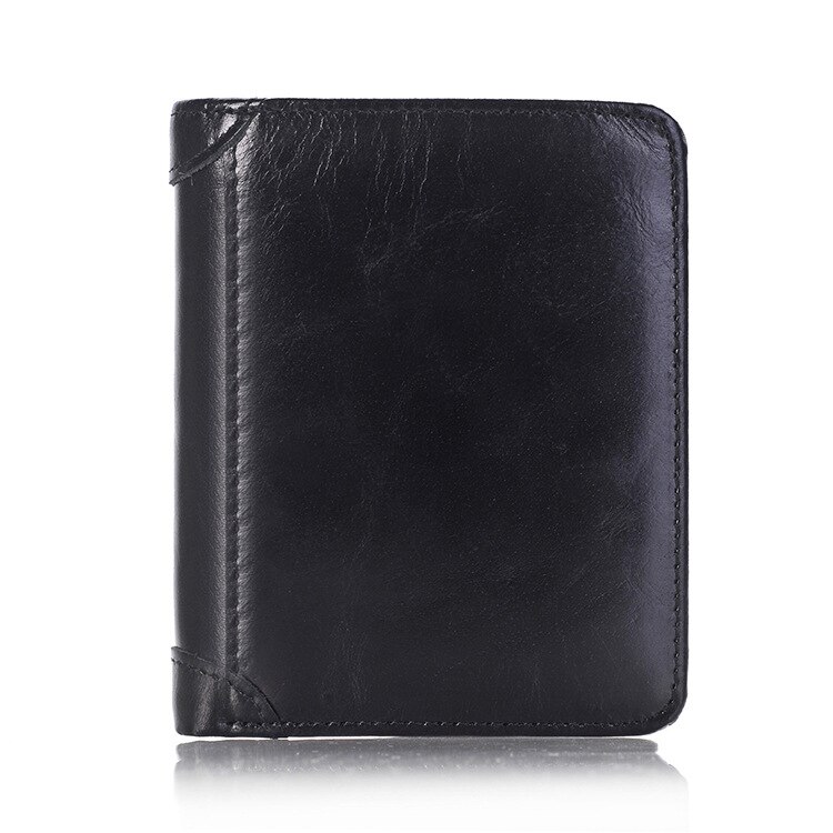 Genuine Leather Men Short Trifold Wallet