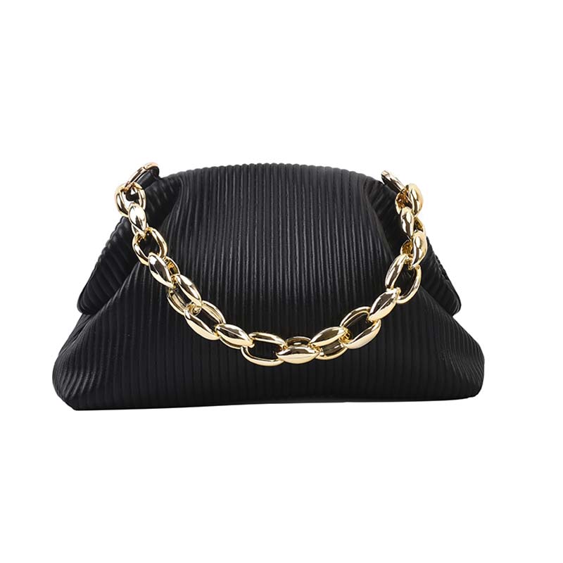 Metal Thick Chain Shoulder Pack Soft Leather Handbag