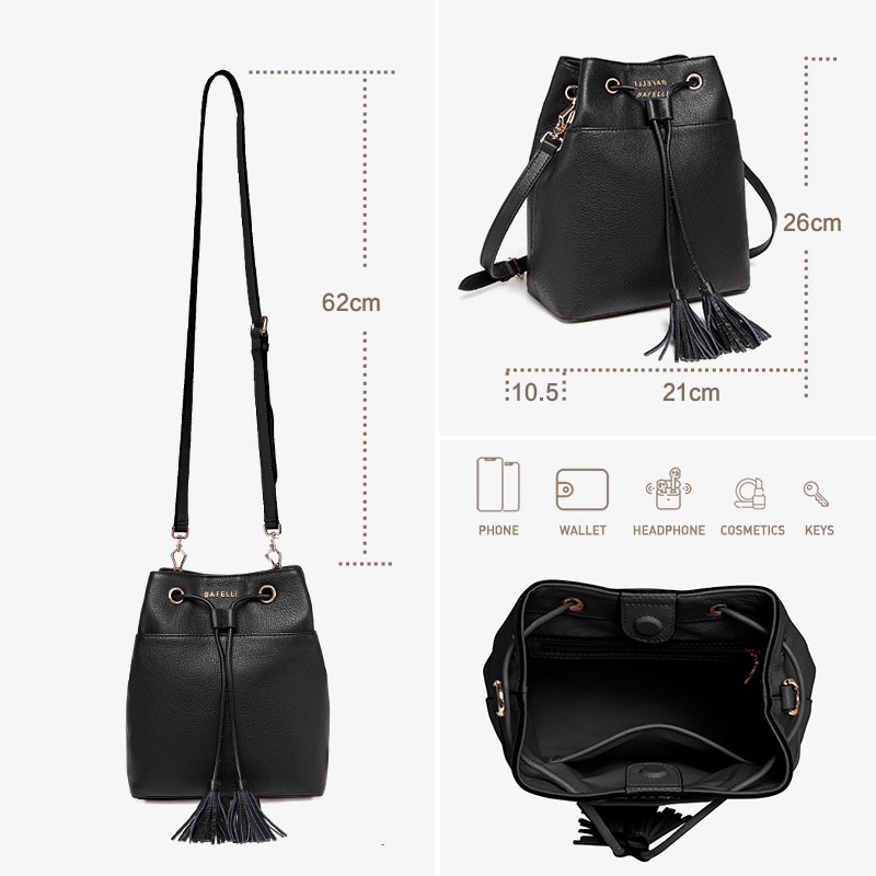 Genuine Leather Tassel Bucket Backapck