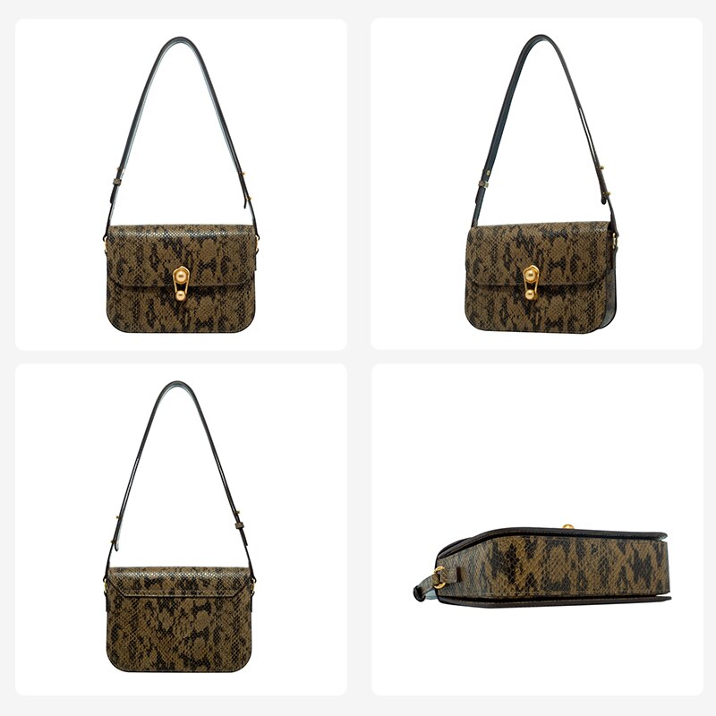 Serpentine Leather Square Bag