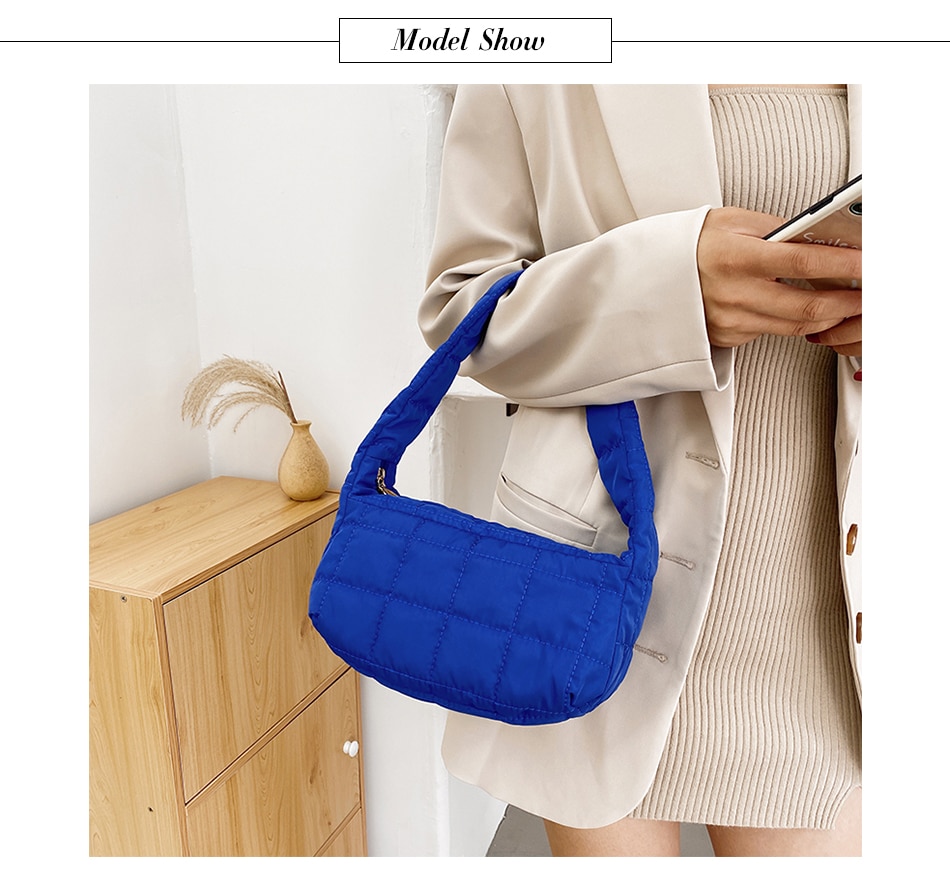 Space Pad Cotton Women Shoulder Baguette Shape Bag