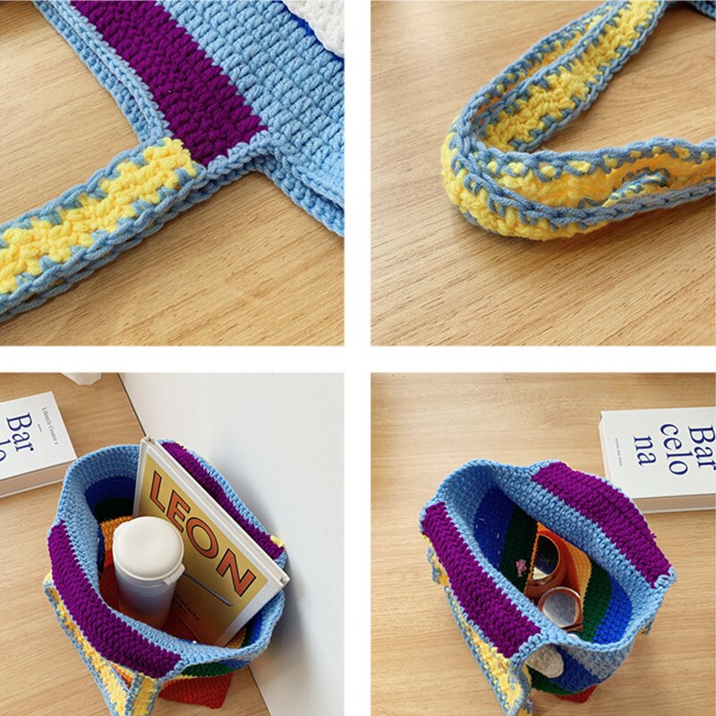 Sweet Plush Hit Color Knitted Shoulder Bag