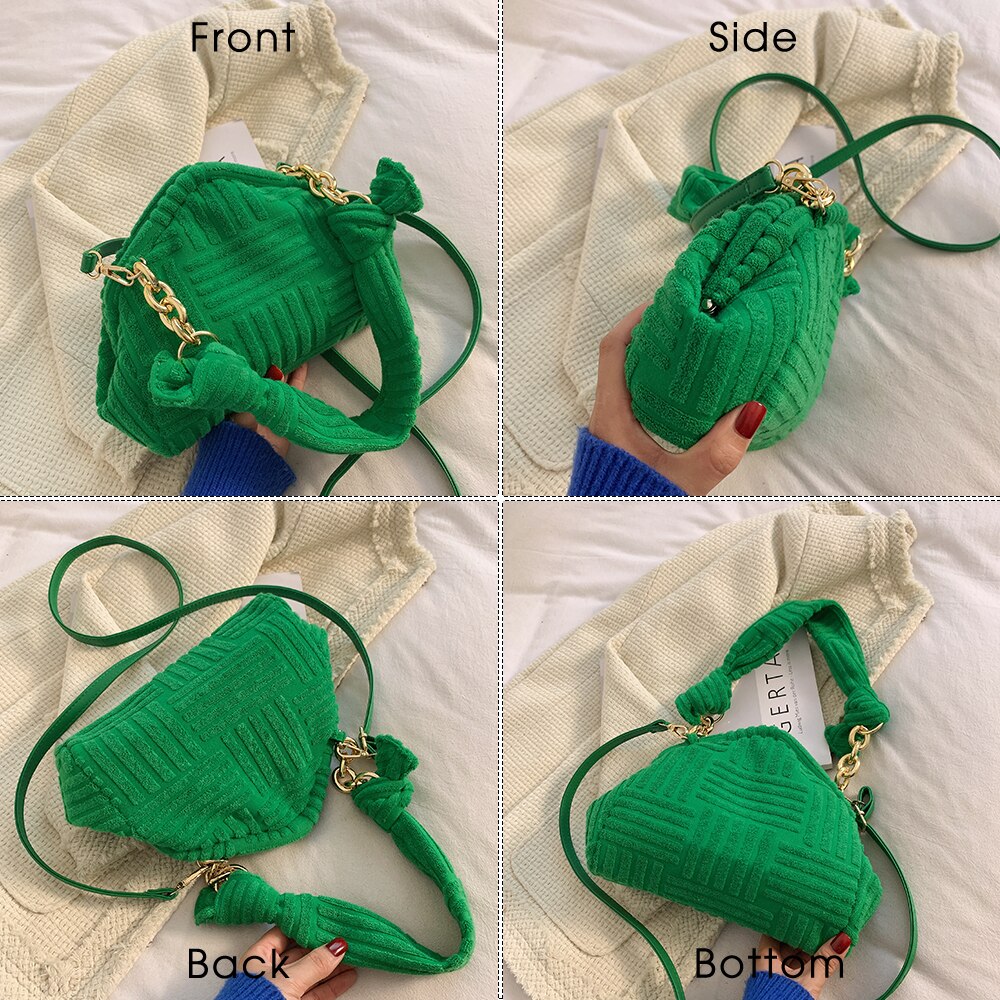 Velvet Single Strip Green Shoulder Bag
