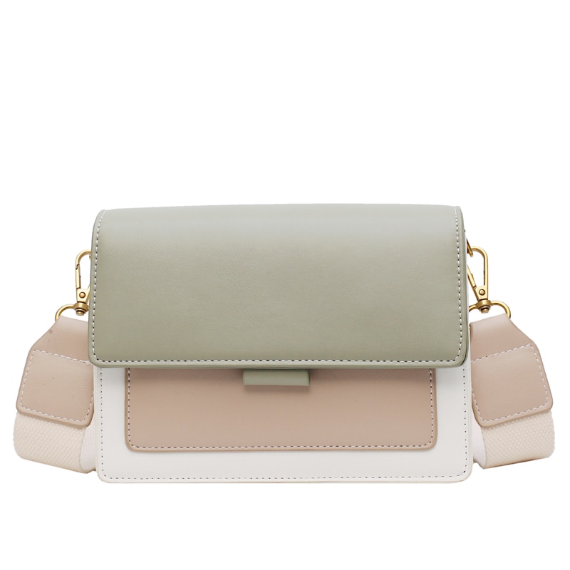 Contrast color Leather Crossbody Bag