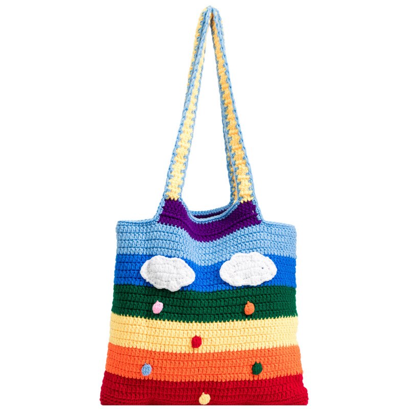 Sweet Plush Hit Color Knitted Shoulder Bag