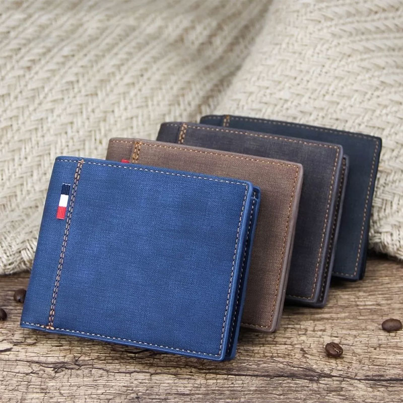 Solid Color Leather Business Short Wallet