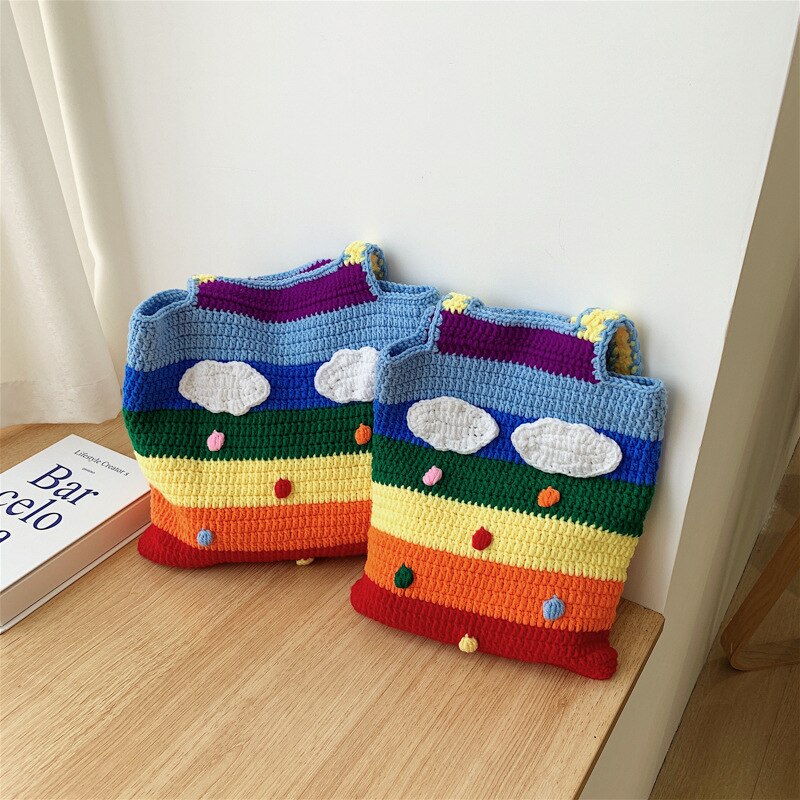 Sweet Plush Hit Color Knitted Shoulder Bag