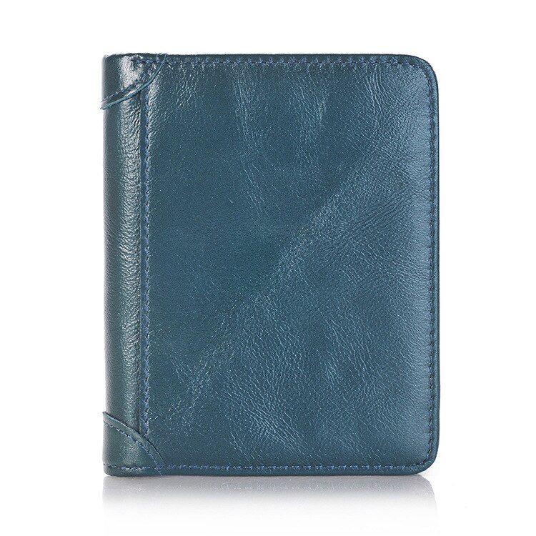 Genuine Leather Men Short Trifold Wallet