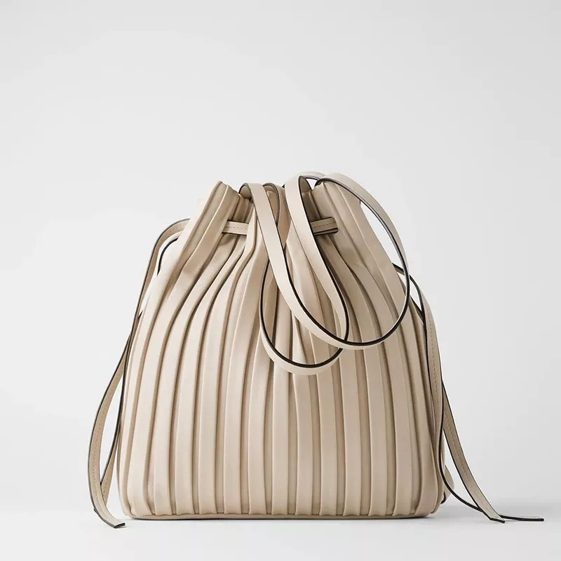 Pleated Stripe Bucket Bag