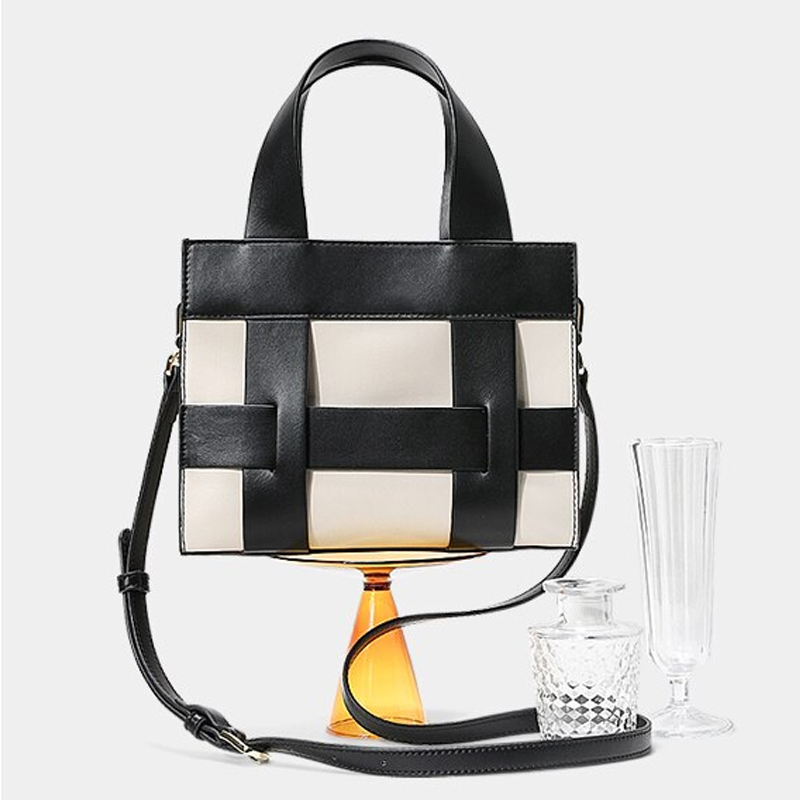 Checkerboard Design Top Handle Crossbody Bag