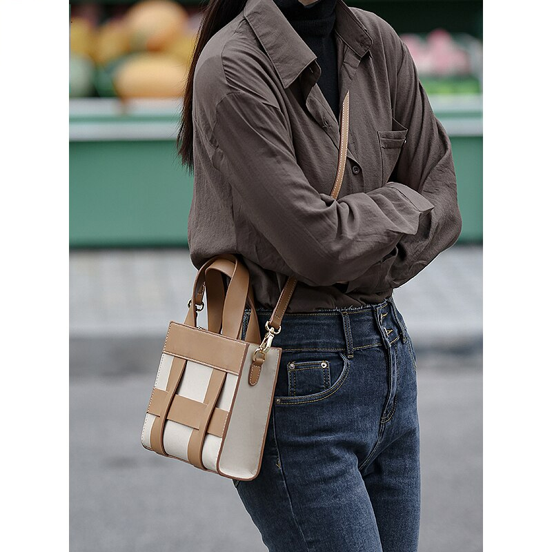 Checkerboard Design Top Handle Crossbody Bag