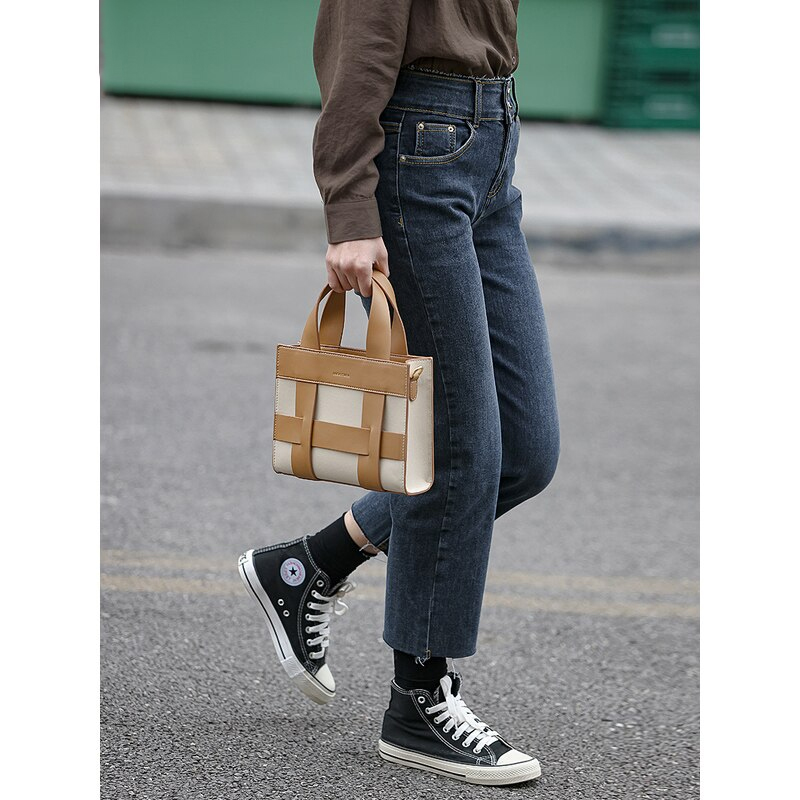 Checkerboard Design Top Handle Crossbody Bag