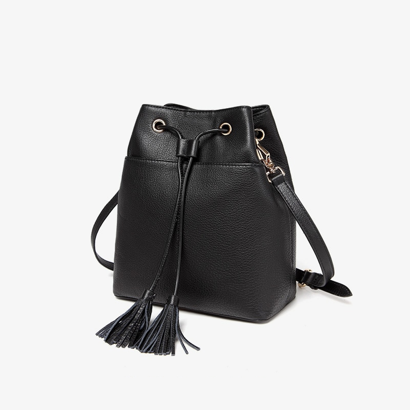 Genuine Leather Tassel Bucket Backapck